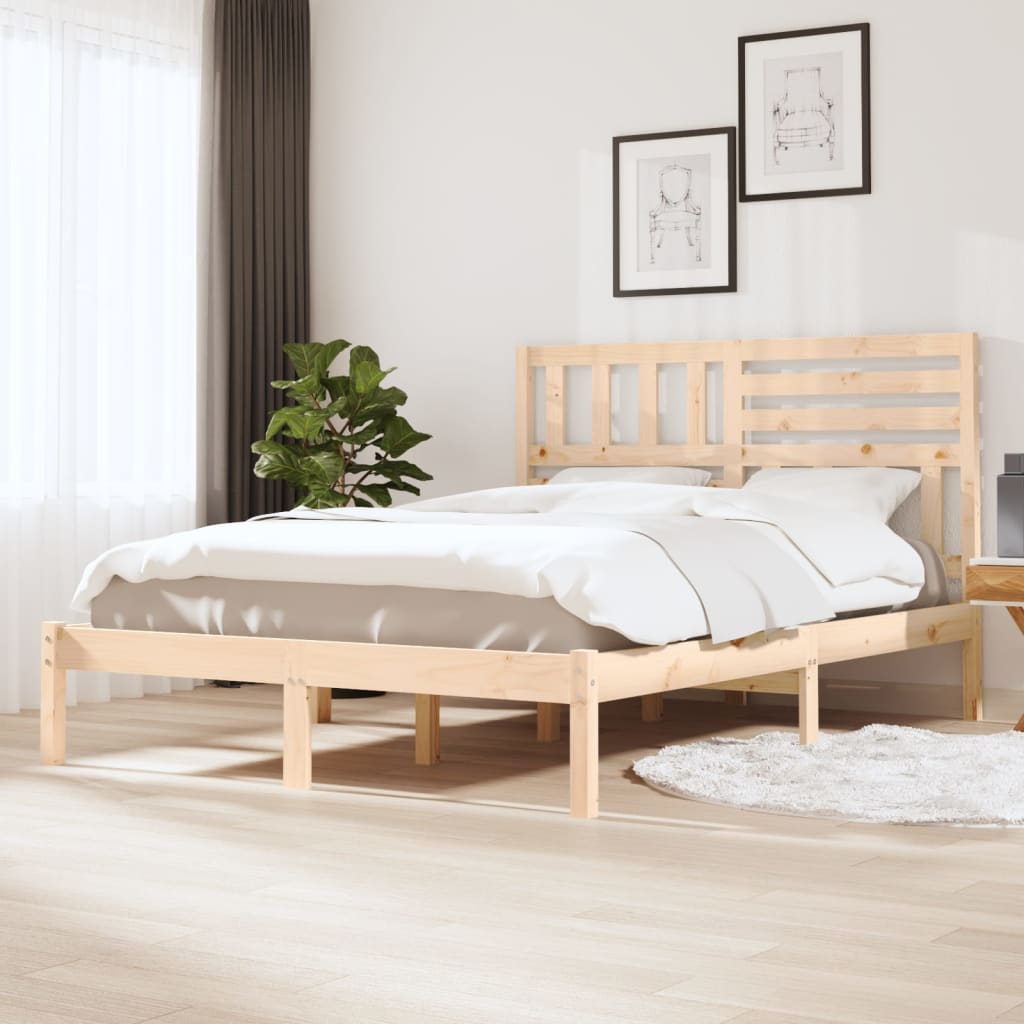 vidaXL Cadru de pat dublu, 135x190 cm, lemn masiv de pin