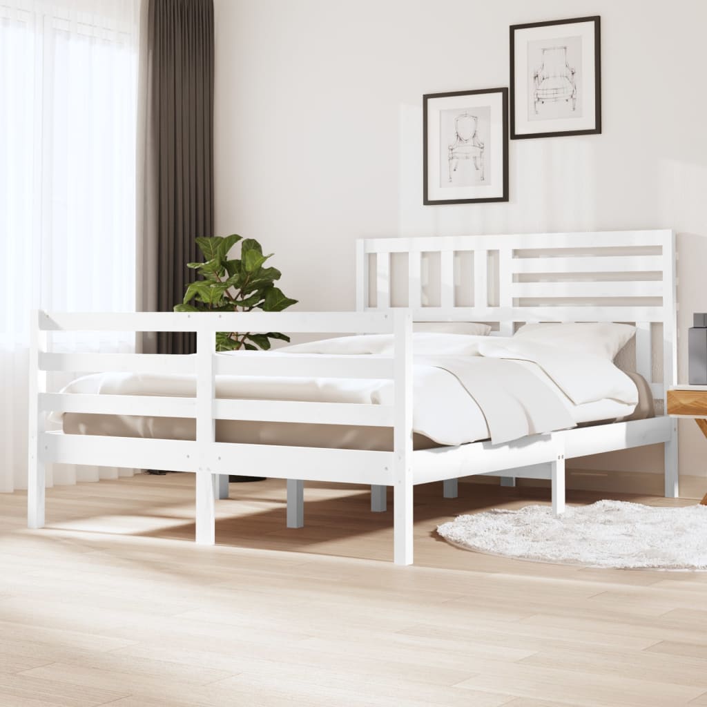 vidaXL Cadru de pat King Size, alb, 150x200 cm, lemn masiv vidaXL Cadru de pat King Size, alb, 150x200 cm, lemn masiv