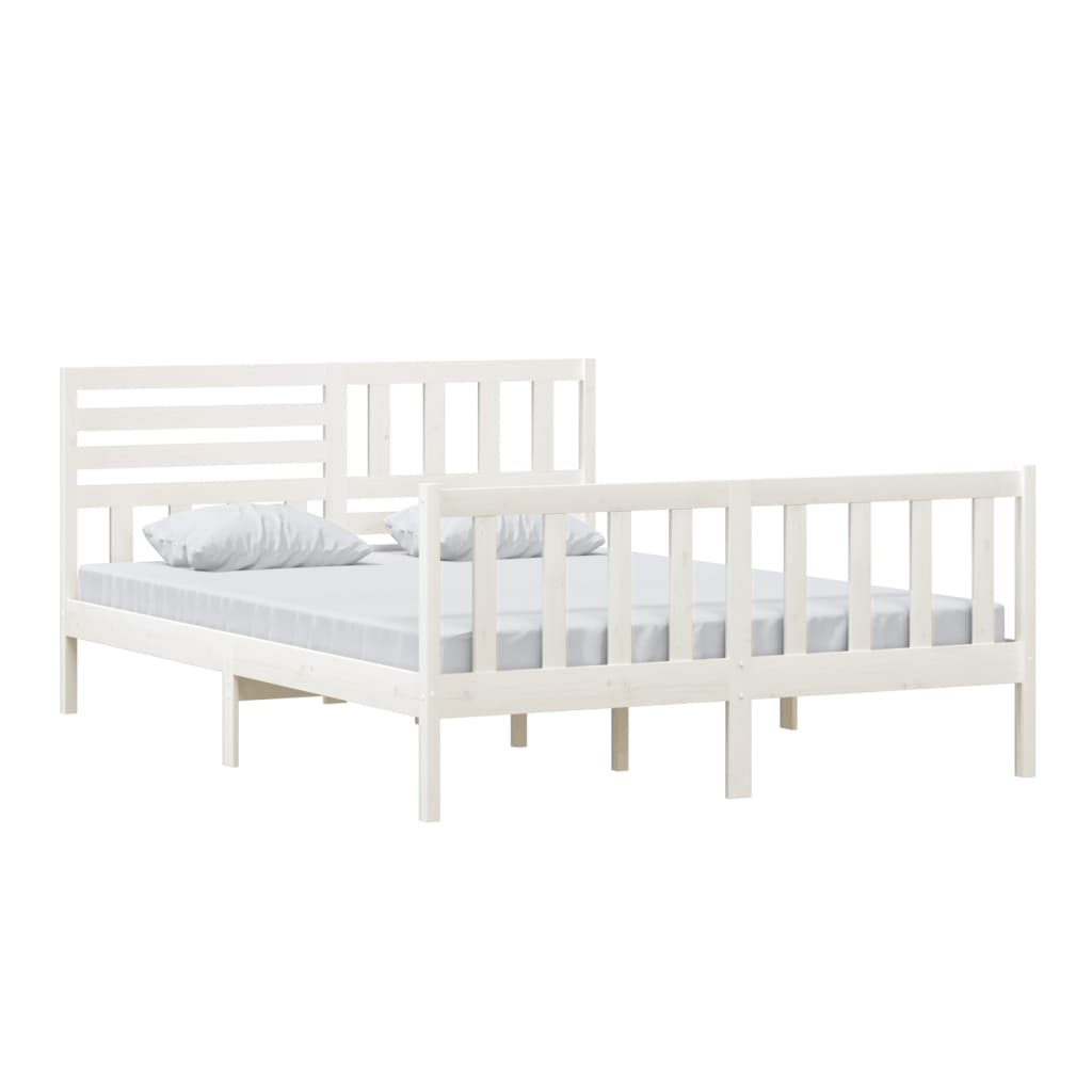 vidaXL Cadru de pat King Size, alb, 150x200 cm, lemn masiv vidaXL Cadru de pat King Size, alb, 150x200 cm, lemn masiv