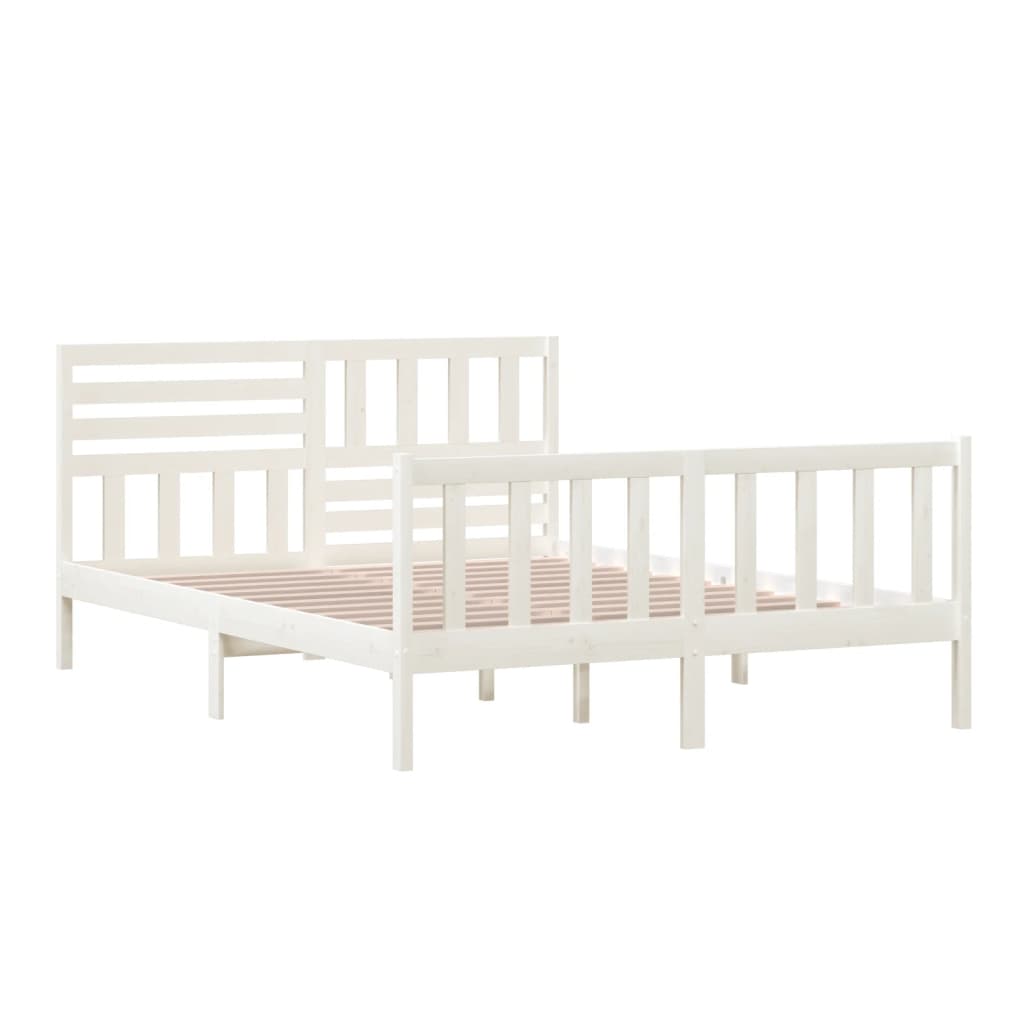 vidaXL Cadru de pat King Size, alb, 150x200 cm, lemn masiv vidaXL Cadru de pat King Size, alb, 150x200 cm, lemn masiv