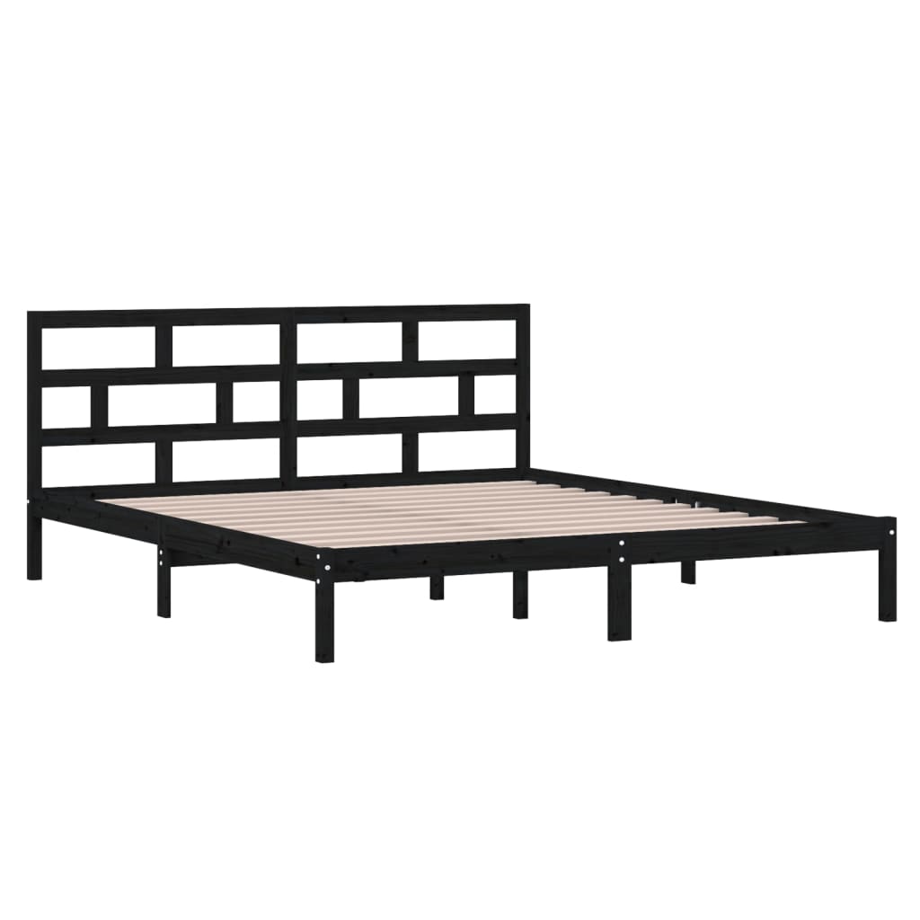 vidaXL Cadru de pat dublu, negru, 135x190 cm, lemn masiv vidaXL Cadru de pat dublu, negru, 135x190 cm, lemn masiv