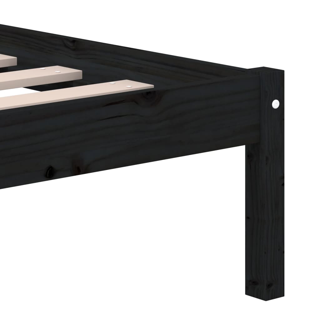 vidaXL Cadru de pat dublu, negru, 135x190 cm, lemn masiv vidaXL Cadru de pat dublu, negru, 135x190 cm, lemn masiv