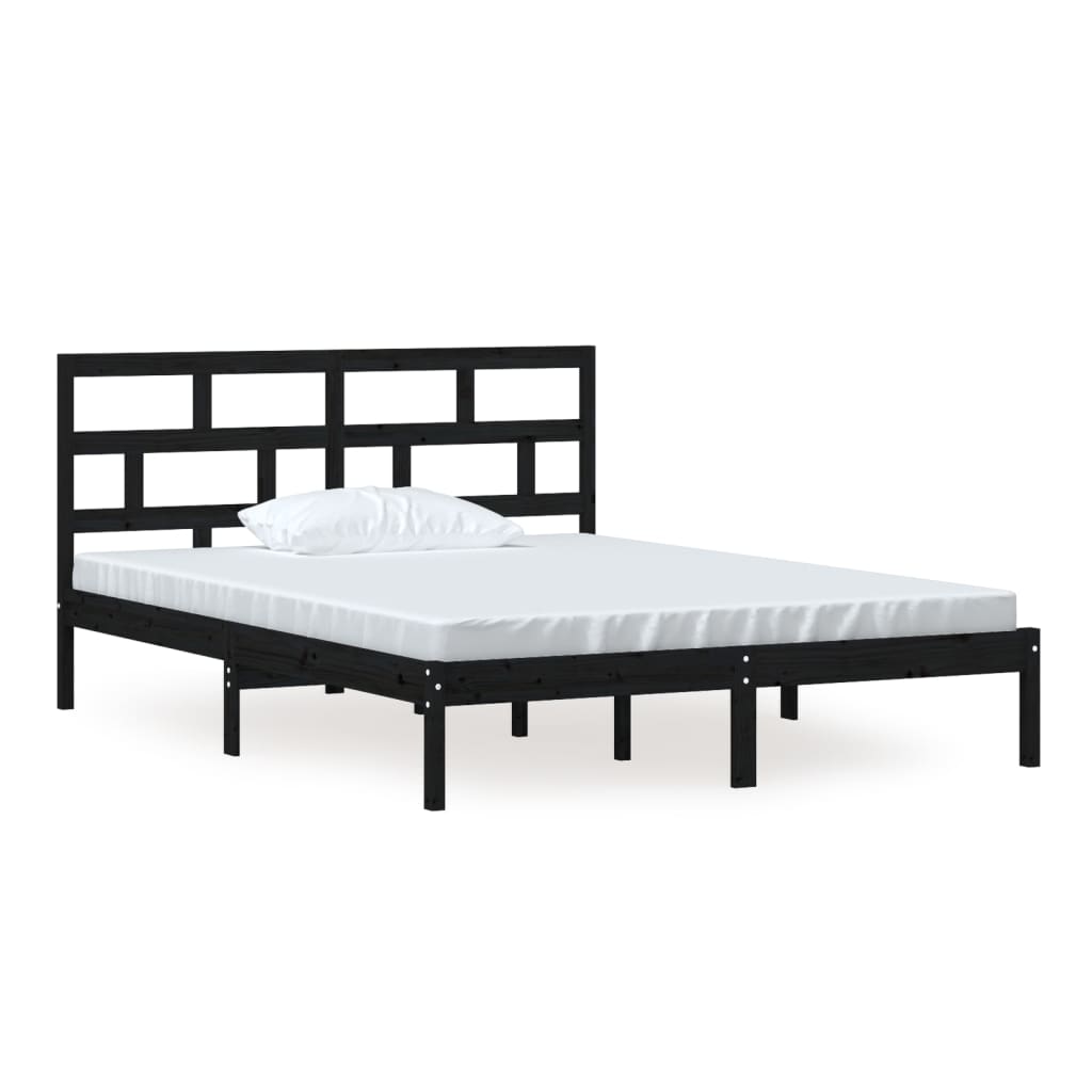 vidaXL Cadru de pat King Size, negru, 150x200 cm, lemn masiv vidaXL Cadru de pat King Size, negru, 150x200 cm, lemn masiv