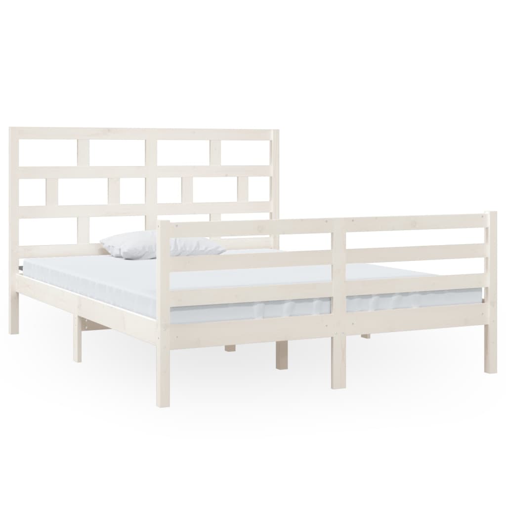 vidaXL Cadru de pat King Size, alb, 150x200 cm, lemn masiv vidaXL Cadru de pat King Size, alb, 150x200 cm, lemn masiv