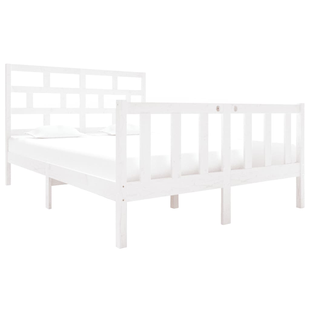 vidaXL Cadru de pat dublu, alb, 135x190 cm, lemn masiv de pin