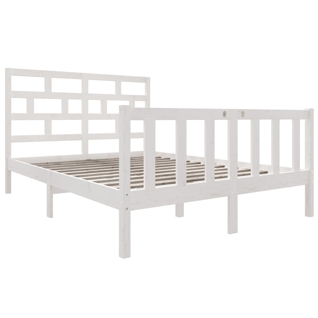 vidaXL Cadru de pat dublu, alb, 135x190 cm, lemn masiv de pin