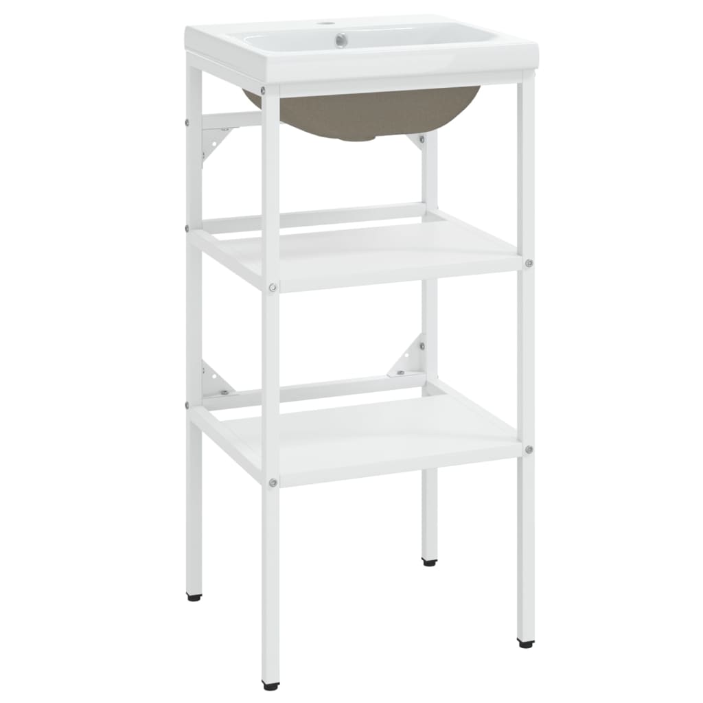 vidaXL Cadru lavoar baie cu chiuvetă încorporată, alb, fier