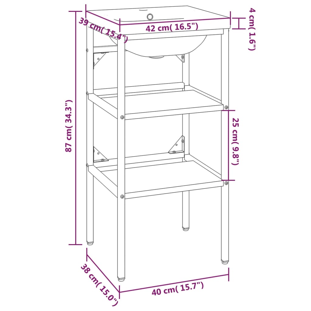 vidaXL Cadru lavoar baie cu chiuvetă încorporată, alb, fier
