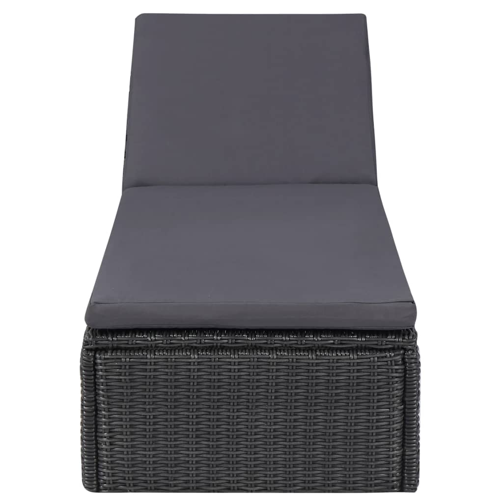 vidaXL Șezlong, negru și gri închis, poliratan vidaXL Șezlong, negru și gri închis, poliratan