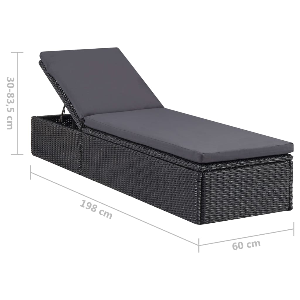 vidaXL Șezlong, negru și gri închis, poliratan vidaXL Șezlong, negru și gri închis, poliratan