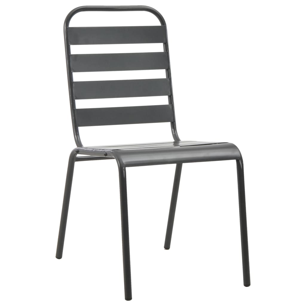 vidaXL Scaune de exterior, 4 buc., gri închis, oțel, design lamelar vidaXL Scaune de exterior, 4 buc., gri închis, oțel, design lamelar