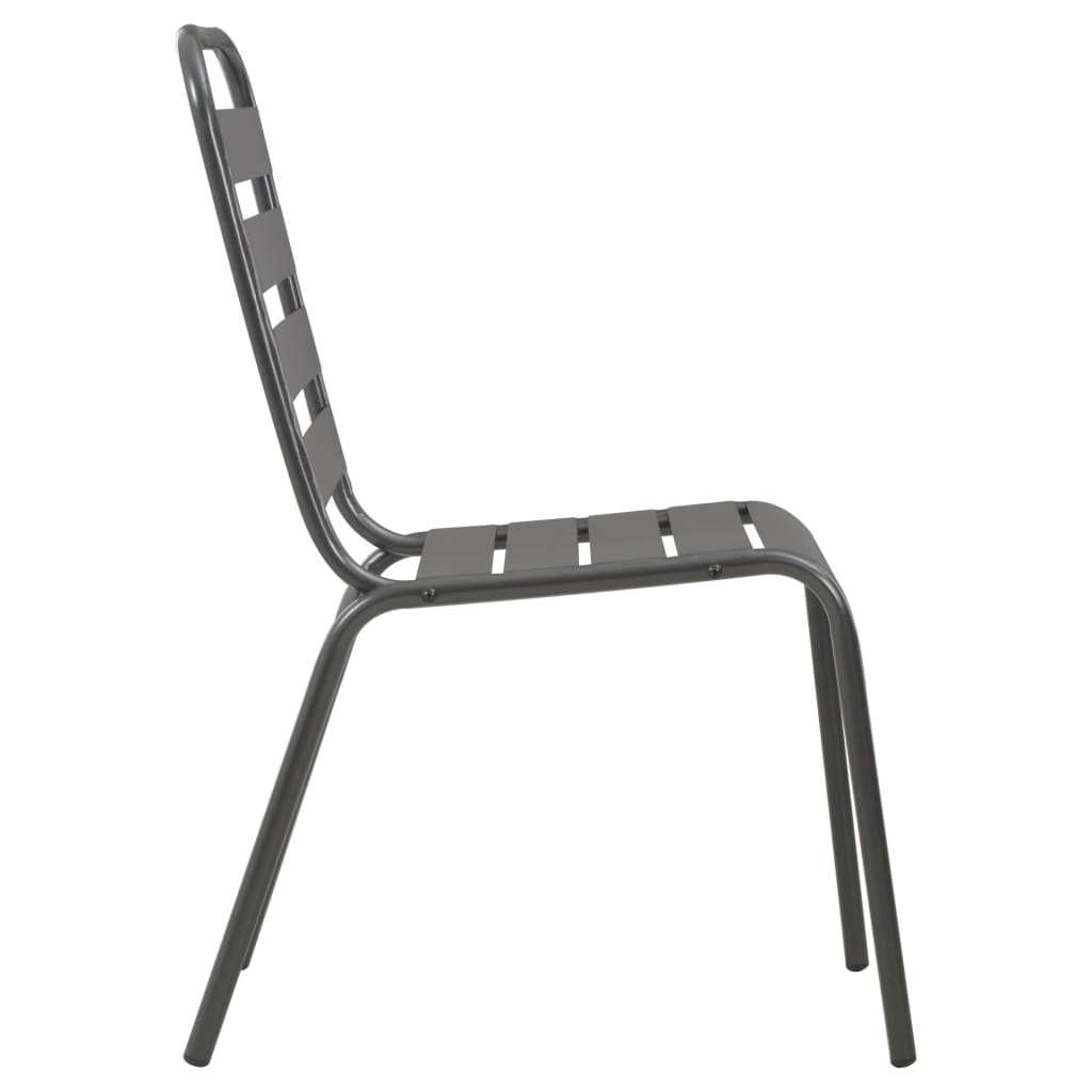 vidaXL Scaune de exterior, 4 buc., gri închis, oțel, design lamelar vidaXL Scaune de exterior, 4 buc., gri închis, oțel, design lamelar