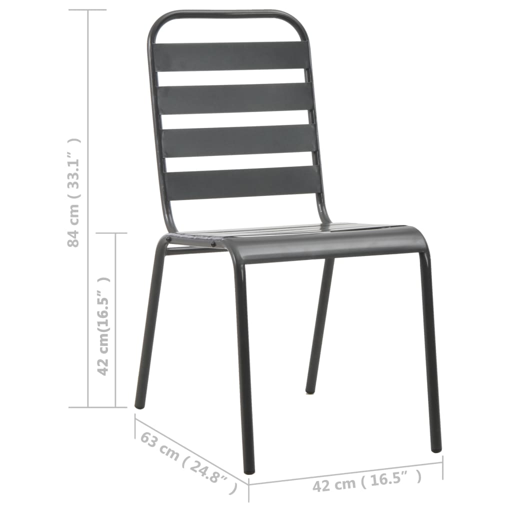 vidaXL Scaune de exterior, 4 buc., gri închis, oțel, design lamelar vidaXL Scaune de exterior, 4 buc., gri închis, oțel, design lamelar
