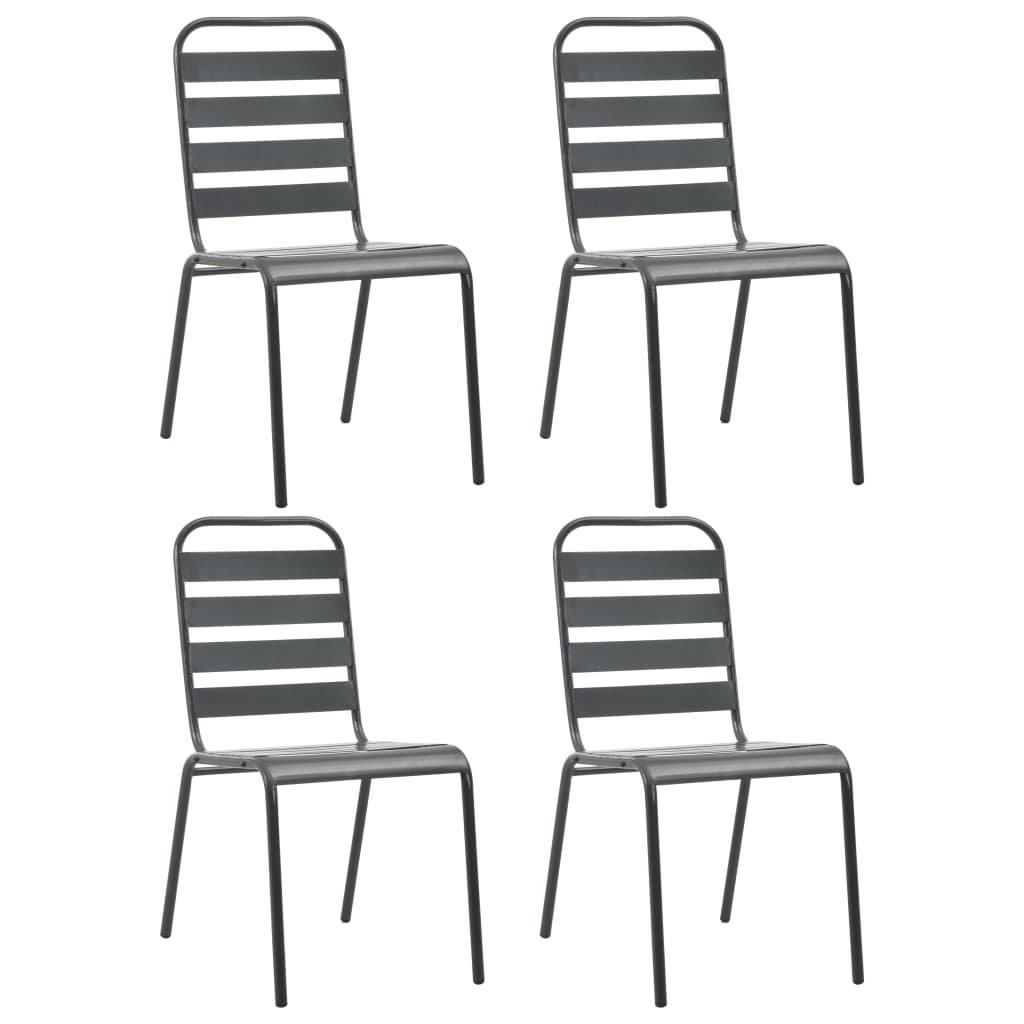 vidaXL Scaune de exterior, 4 buc., gri închis, oțel, design lamelar vidaXL Scaune de exterior, 4 buc., gri închis, oțel, design lamelar