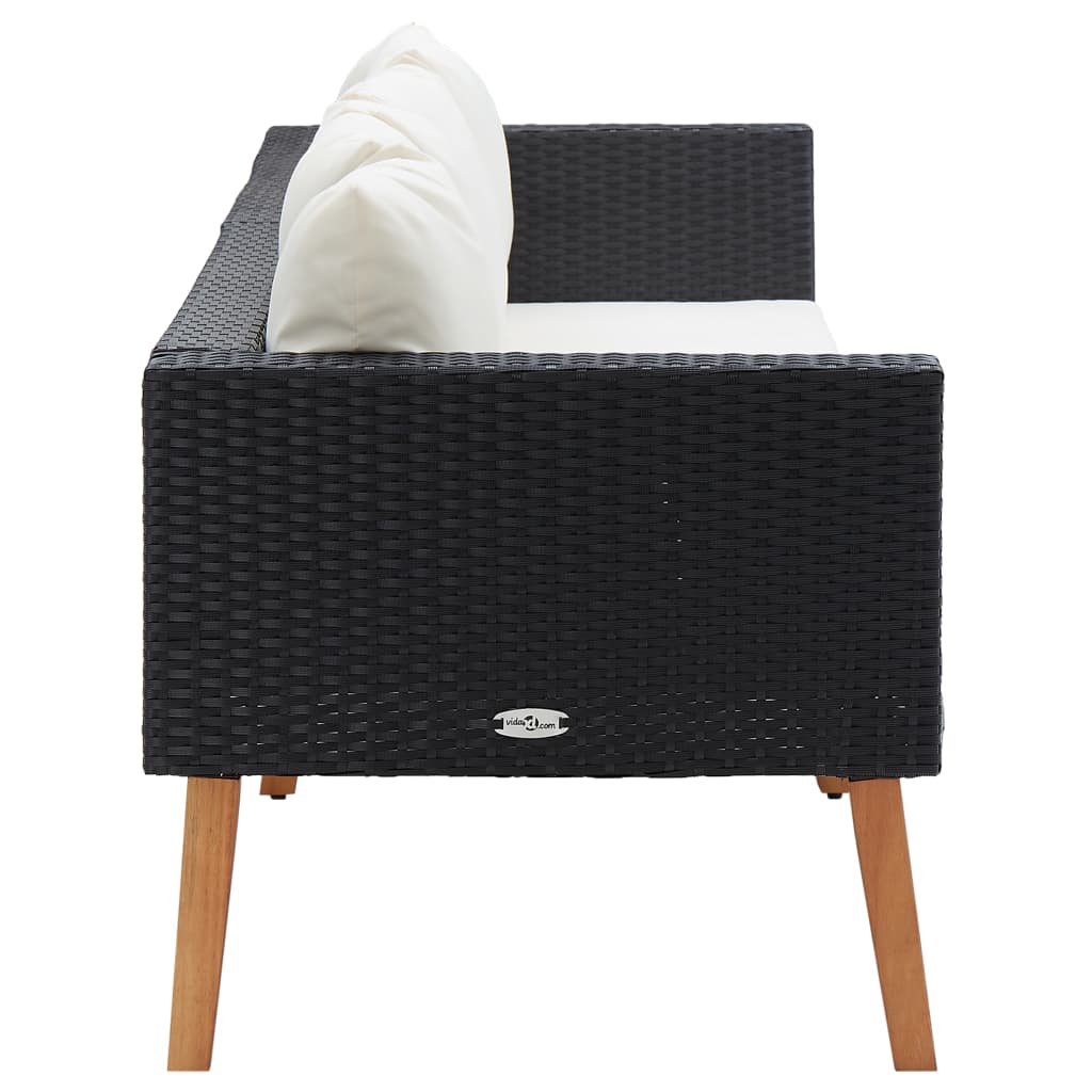 vidaXL Canapea de grădină cu 3 locuri, cu perne, negru, poliratan