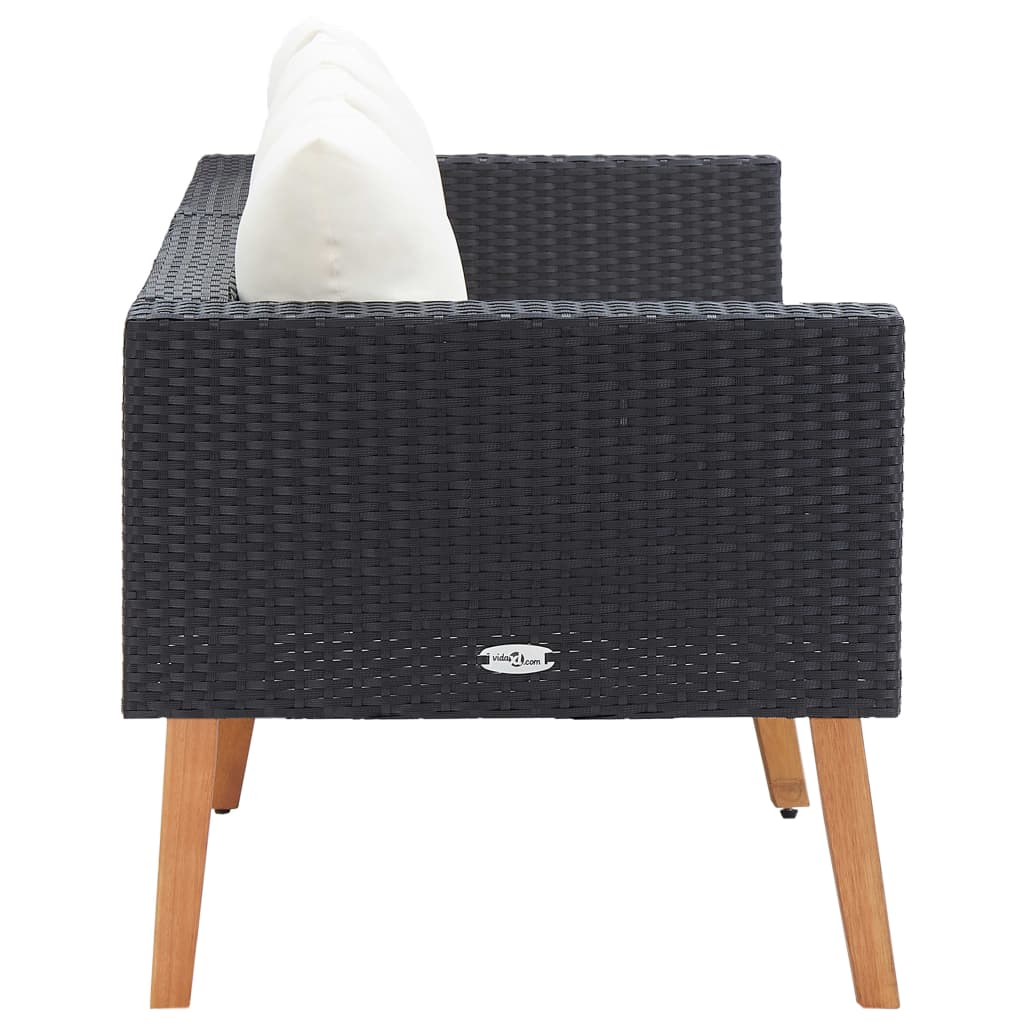 vidaXL Canapea de grădină cu 2 locuri, cu perne, negru, poliratan