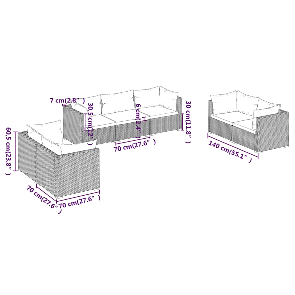 vidaXL Set mobilier de grădină cu perne, 7 piese, negru, poliratan vidaXL Set mobilier de grădină cu perne, 7 piese, negru, poliratan