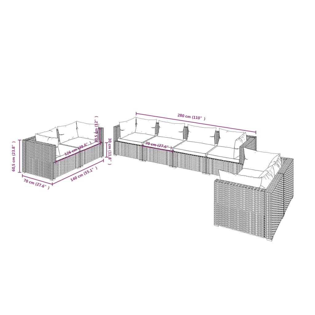 vidaXL Set mobilier de grădină cu perne, 8 piese, maro, poliratan vidaXL Set mobilier de grădină cu perne, 8 piese, maro, poliratan