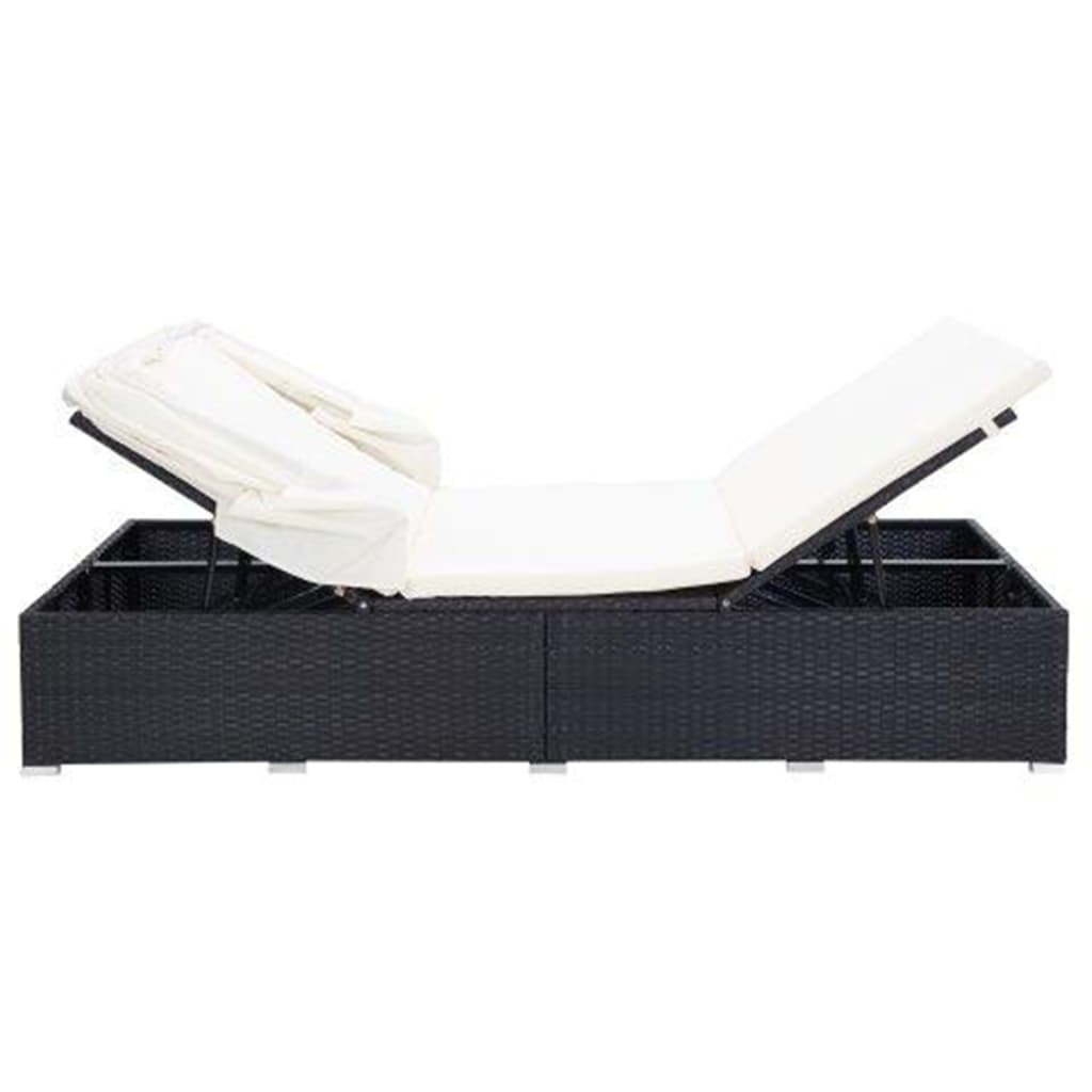 vidaXL Șezlong de 2 persoane cu pernă, negru, poliratan vidaXL Șezlong de 2 persoane cu pernă, negru, poliratan