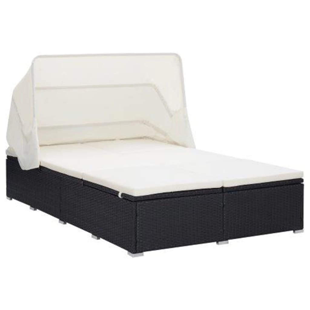 vidaXL Șezlong de 2 persoane cu pernă, negru, poliratan vidaXL Șezlong de 2 persoane cu pernă, negru, poliratan