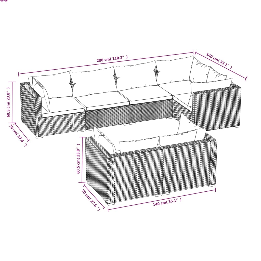vidaXL Set mobilier de grădină cu perne, 7 piese, negru, poliratan vidaXL Set mobilier de grădină cu perne, 7 piese, negru, poliratan