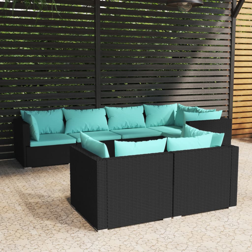 vidaXL Set mobilier de grădină cu perne, 7 piese, negru, poliratan vidaXL Set mobilier de grădină cu perne, 7 piese, negru, poliratan