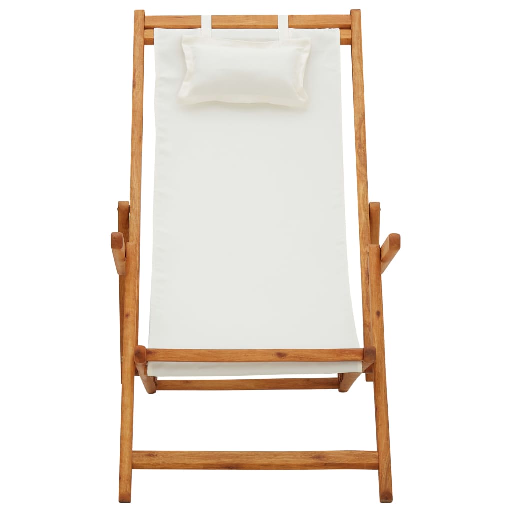 vidaXL Scaun de plajă pliabil, crem, lemn masiv de eucalipt, textil vidaXL Scaun de plajă pliabil, crem, lemn masiv de eucalipt, textil