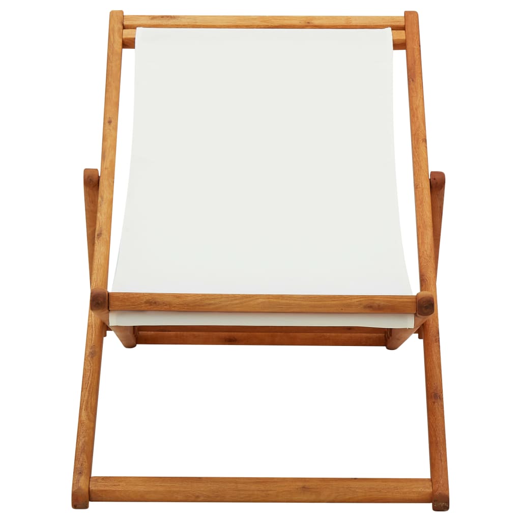 vidaXL Scaun de plajă pliabil, alb crem, lemn de eucalipt & țesătură