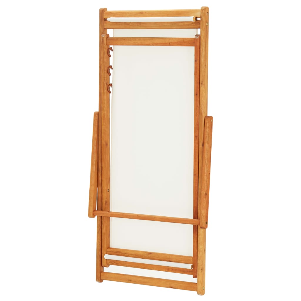 vidaXL Scaun de plajă pliabil, alb crem, lemn de eucalipt & țesătură