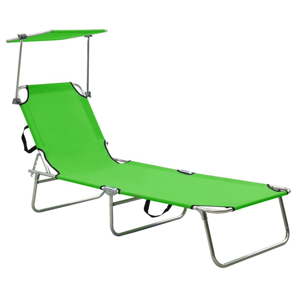 vidaXL Șezlong pliabil cu baldachin, oțel, verde măr vidaXL Șezlong pliabil cu baldachin, oțel, verde măr