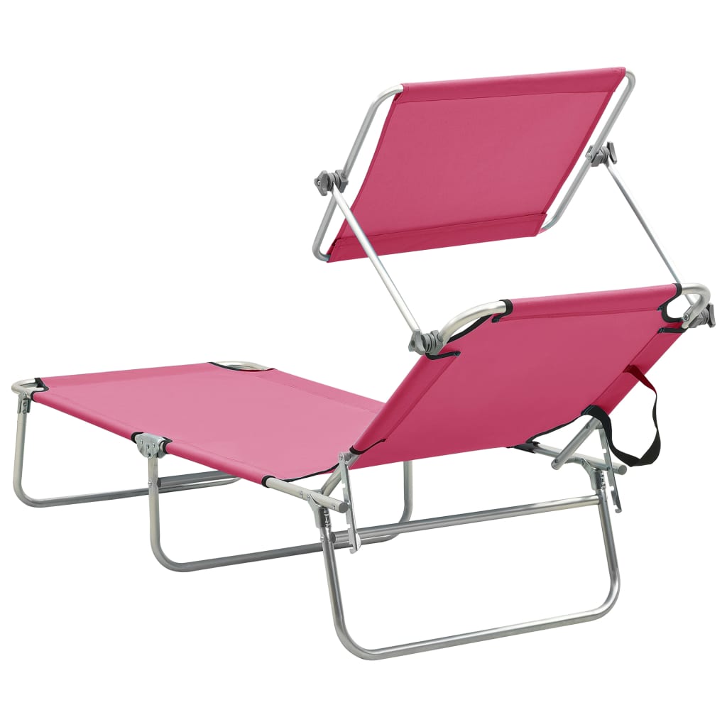 vidaXL Șezlong pliabil cu baldachin, oțel, roz magenta vidaXL Șezlong pliabil cu baldachin, oțel, roz magenta
