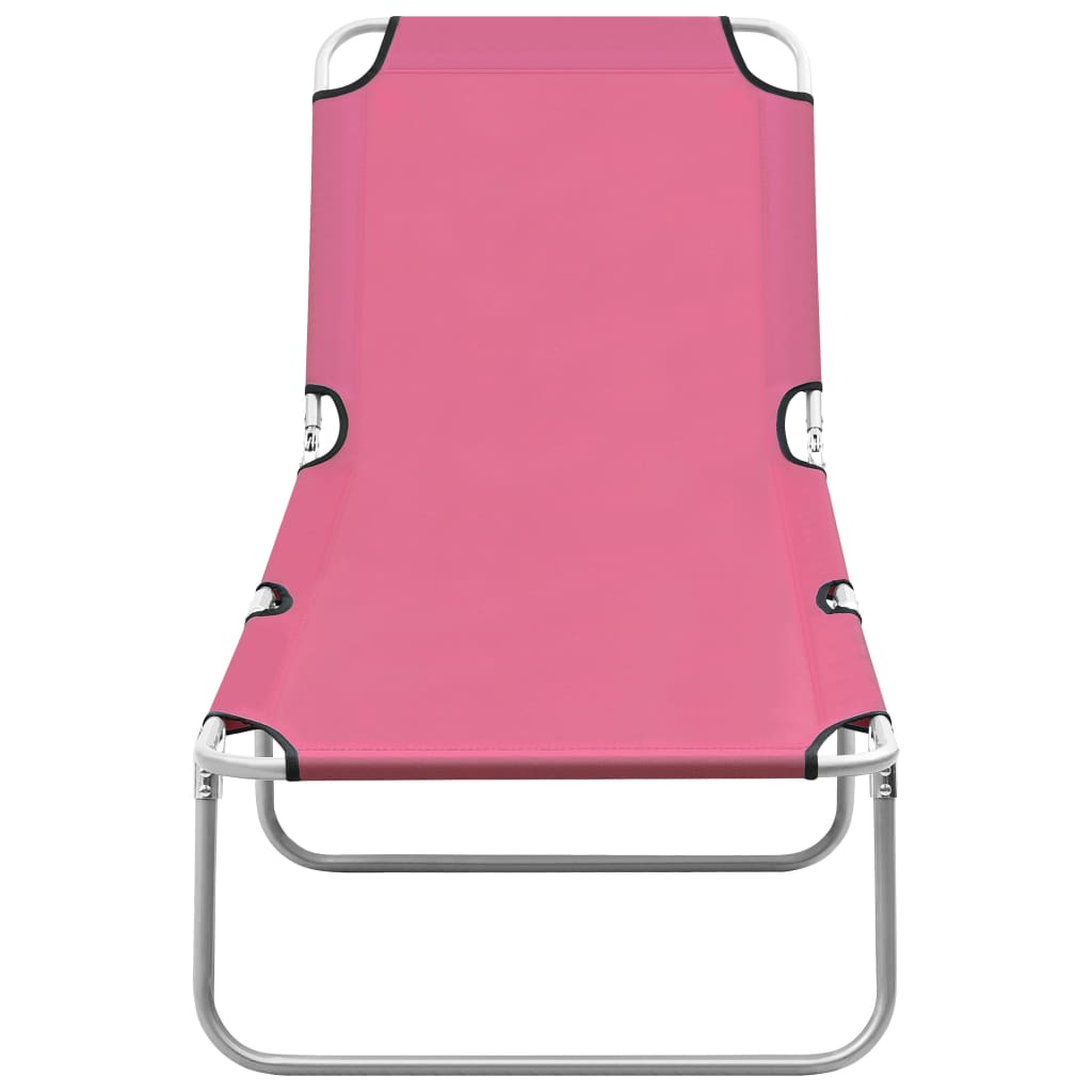 vidaXL Șezlong de plajă pliabil, roz, oțel și material textil vidaXL Șezlong de plajă pliabil, roz, oțel și material textil