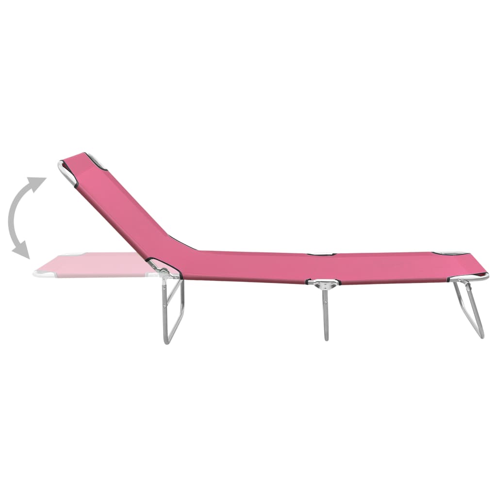 vidaXL Șezlong de plajă pliabil, roz, oțel și material textil vidaXL Șezlong de plajă pliabil, roz, oțel și material textil