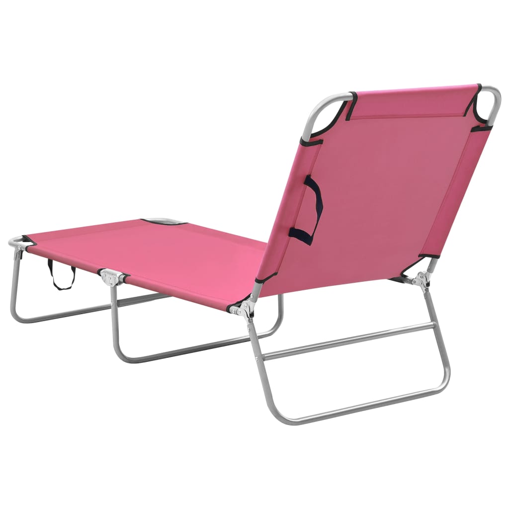 vidaXL Șezlong de plajă pliabil, roz, oțel și material textil vidaXL Șezlong de plajă pliabil, roz, oțel și material textil