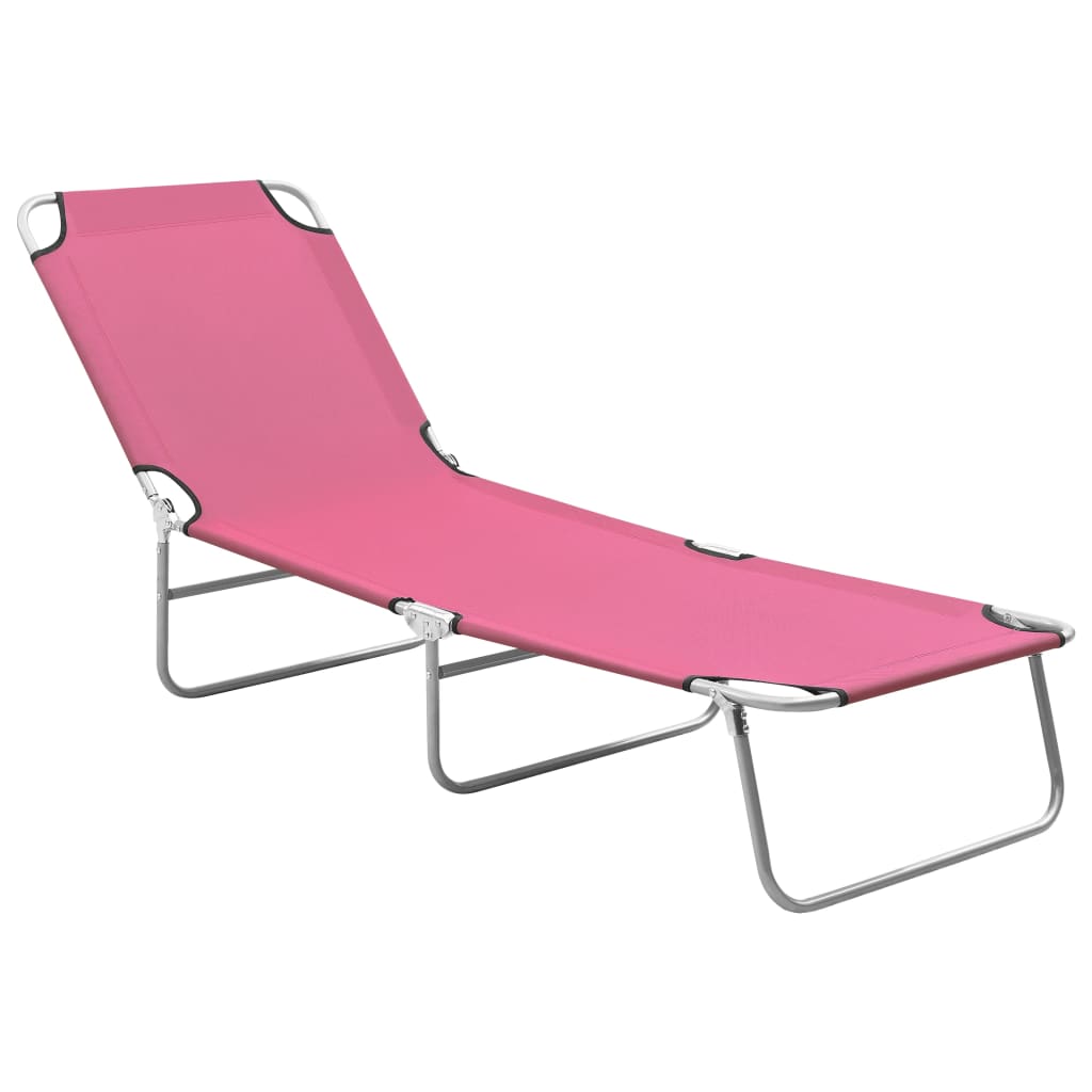 vidaXL Șezlong de plajă pliabil, roz, oțel și material textil vidaXL Șezlong de plajă pliabil, roz, oțel și material textil