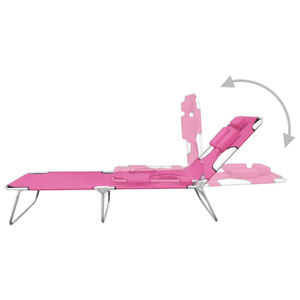 vidaXL Șezlong pliabil cu tetieră, roz magenta, oțel