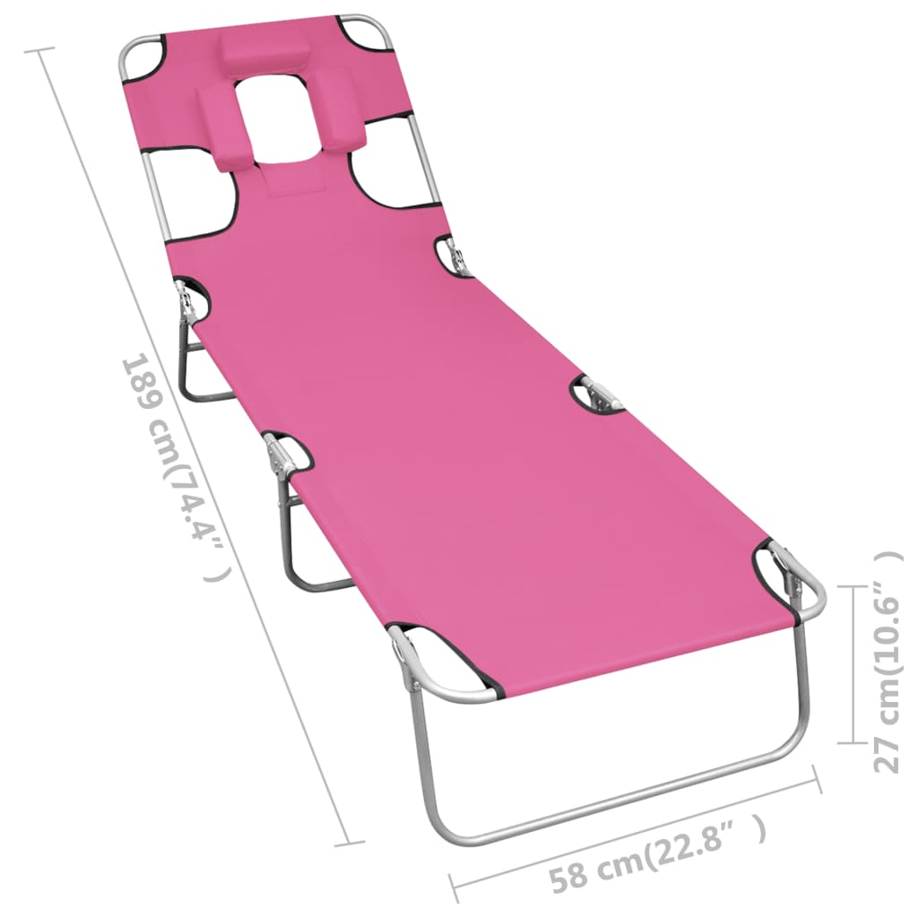 vidaXL Șezlong pliabil cu tetieră, roz magenta, oțel