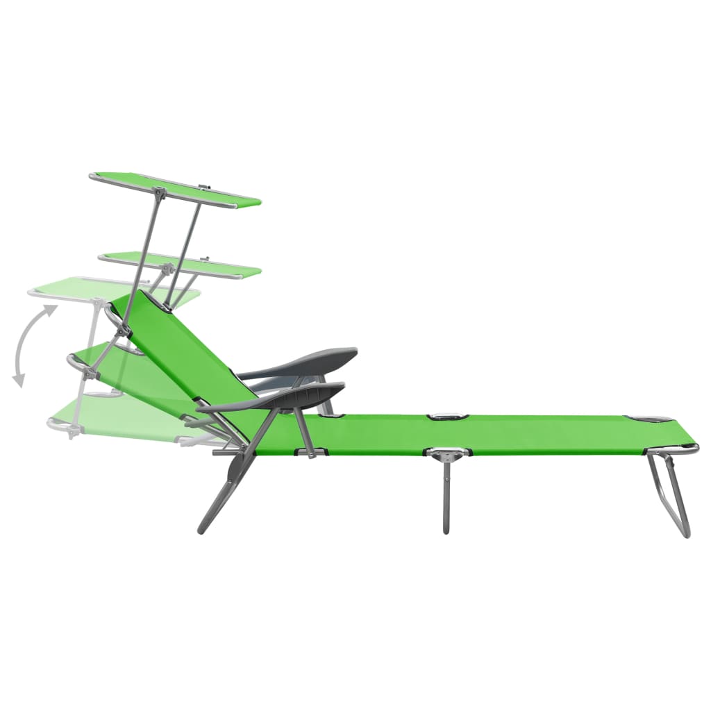 vidaXL Șezlong cu baldachin, verde, oțel vidaXL Șezlong cu baldachin, verde, oțel
