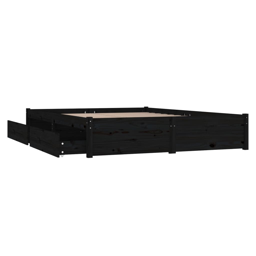 vidaXL Cadru de pat cu sertare Small Double, negru, 120x190 cm