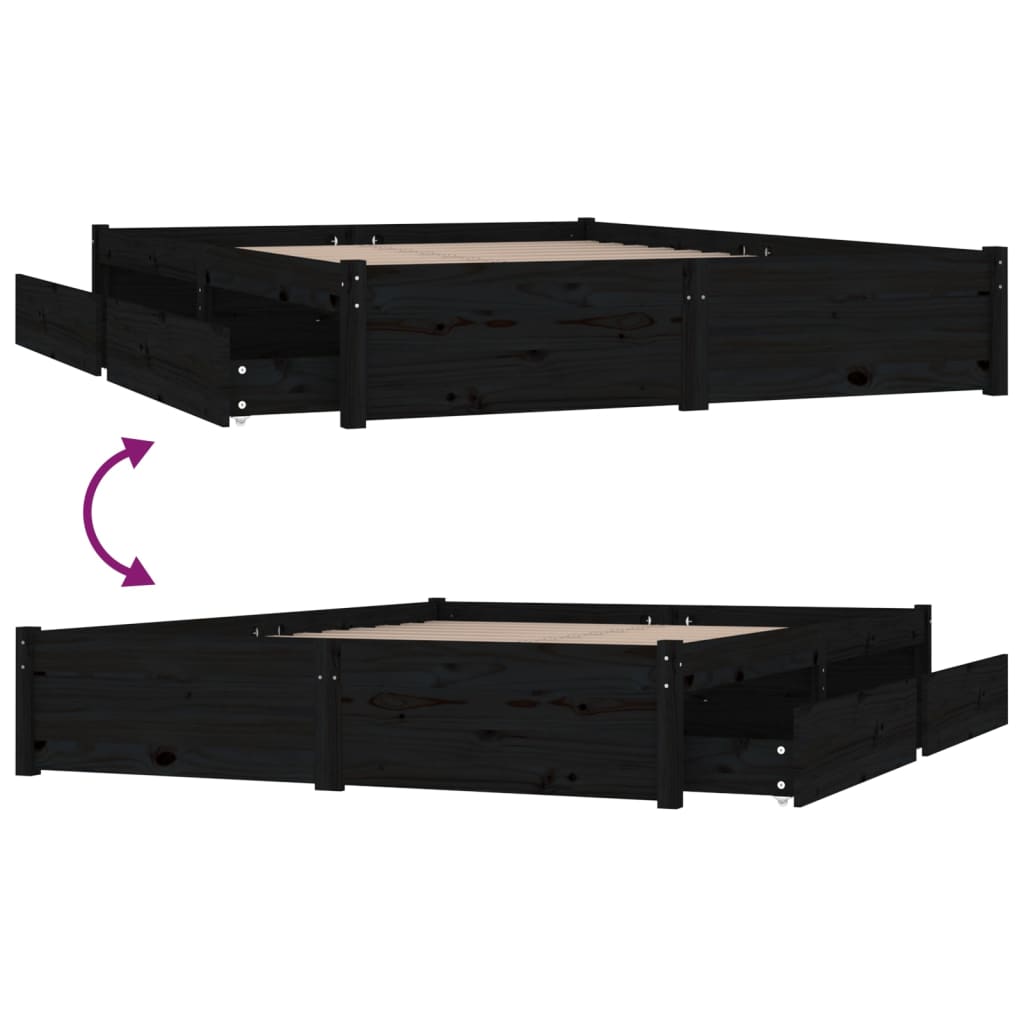 vidaXL Cadru de pat cu sertare Small Double, negru, 120x190 cm