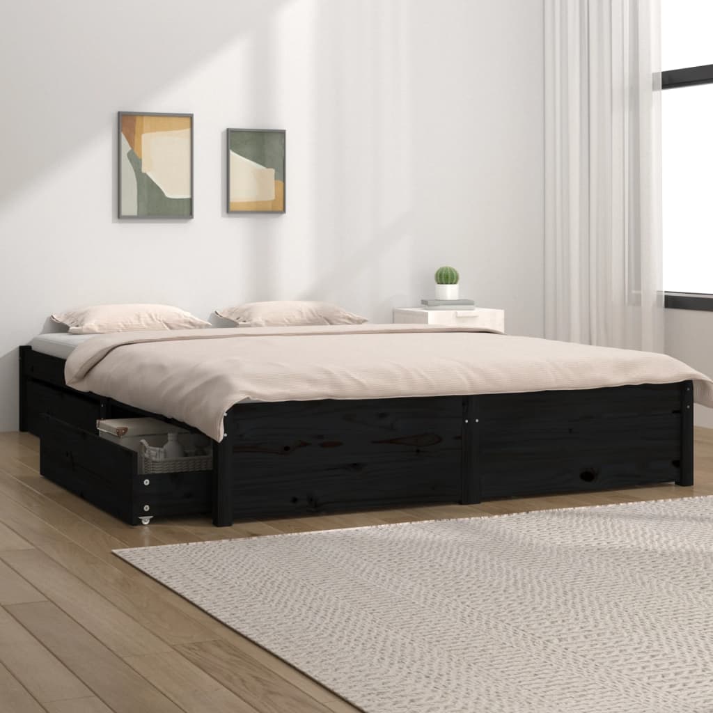 vidaXL Cadru de pat cu sertare, negru, 140x190 cm vidaXL Cadru de pat cu sertare, negru, 140x190 cm
