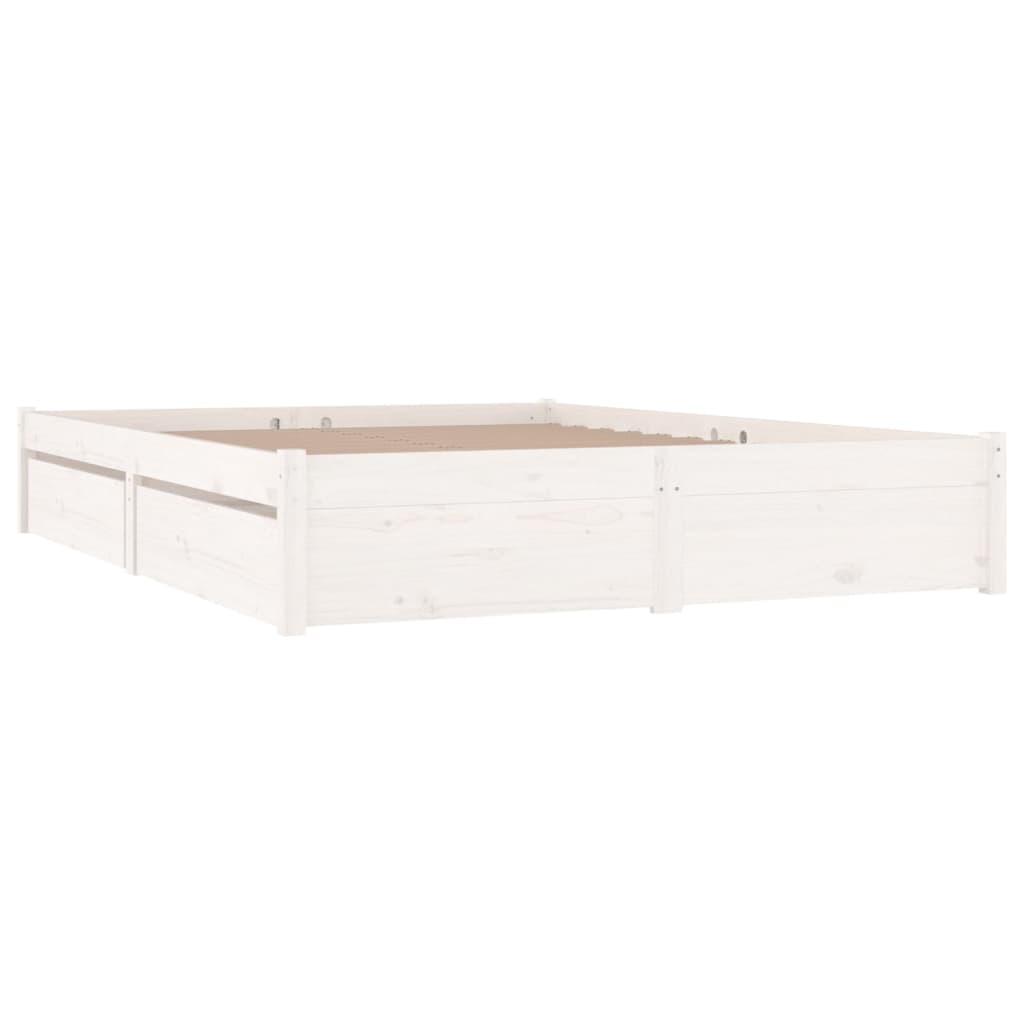vidaXL Cadru de pat cu sertare King Size, alb, 150x200 cm