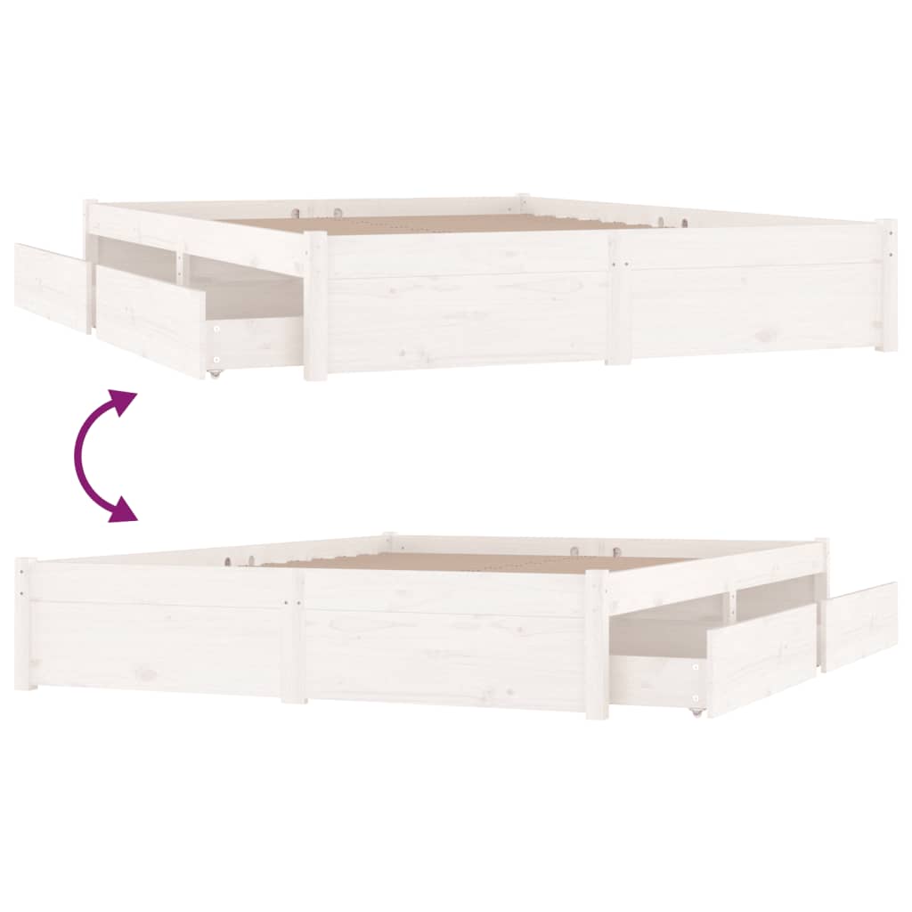 vidaXL Cadru de pat cu sertare King Size, alb, 150x200 cm