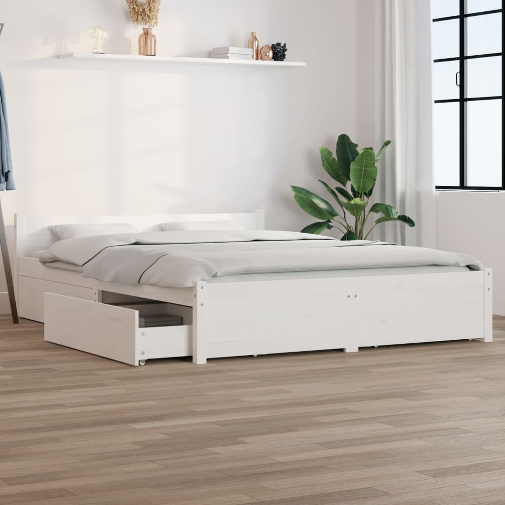 vidaXL Cadru de pat cu sertare Double, alb, 135x190 cm