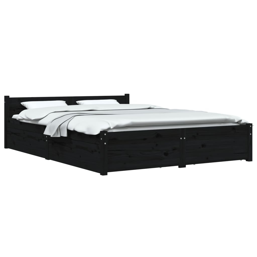 vidaXL Cadru de pat cu sertare Double, negru, 135x190 cm