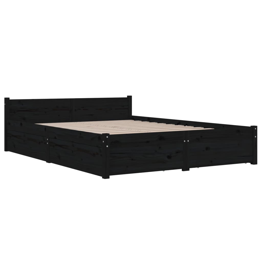 vidaXL Cadru de pat cu sertare Double, negru, 135x190 cm