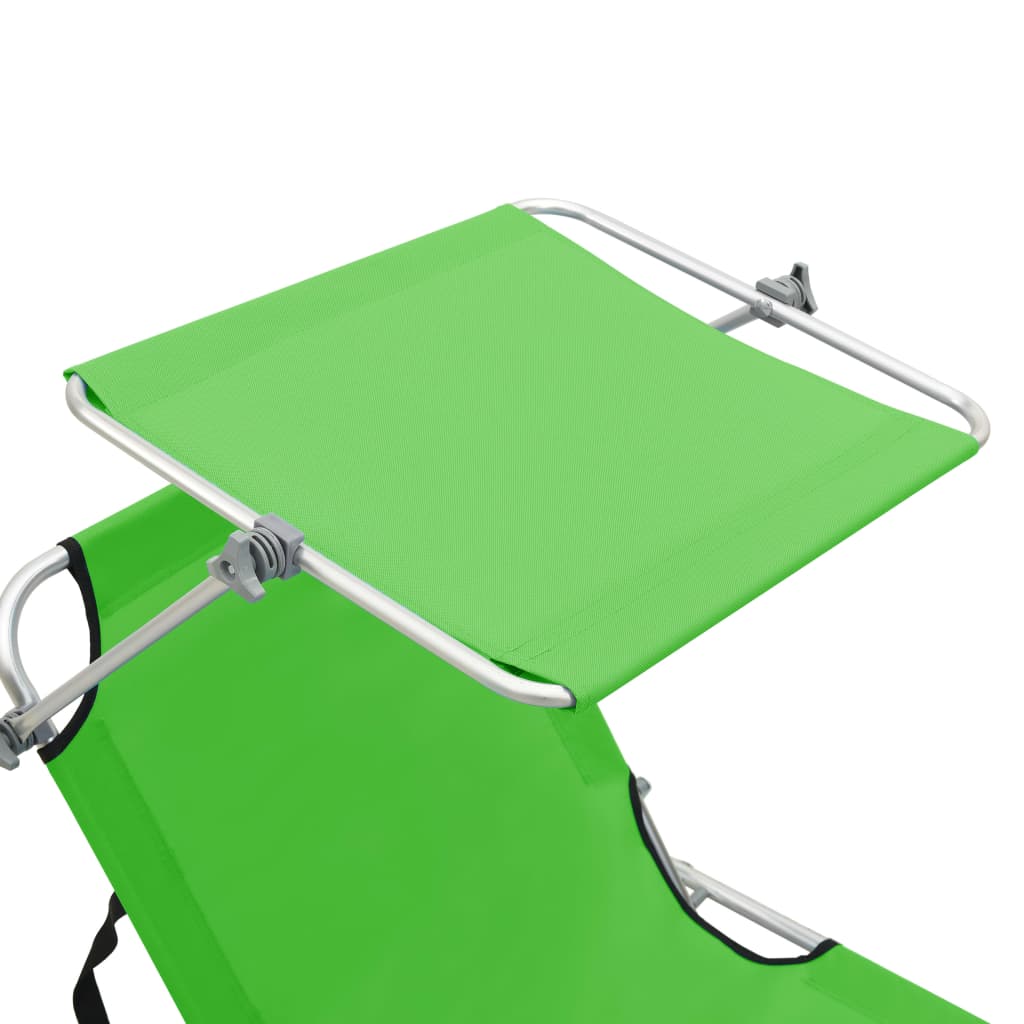 vidaXL Șezlong pliabil cu copertină, verde, aluminiu vidaXL Șezlong pliabil cu copertină, verde, aluminiu
