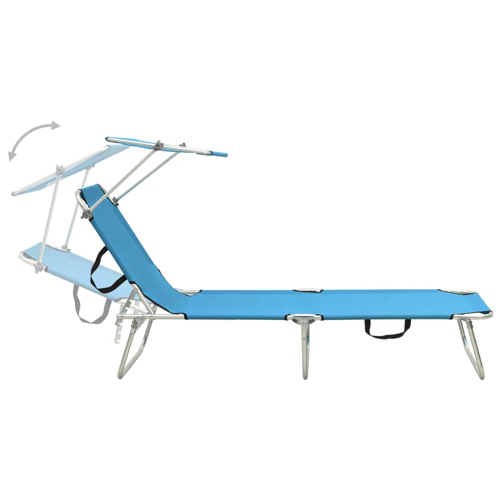 vidaXL Șezlong pliabil cu copertină, albastru, aluminiu vidaXL Șezlong pliabil cu copertină, albastru, aluminiu