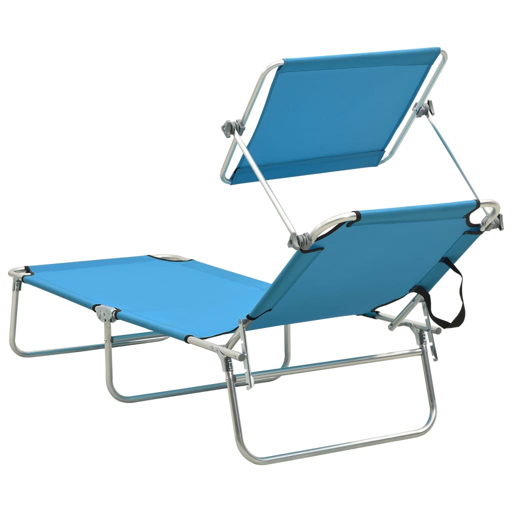 vidaXL Șezlong pliabil cu copertină, albastru, aluminiu vidaXL Șezlong pliabil cu copertină, albastru, aluminiu