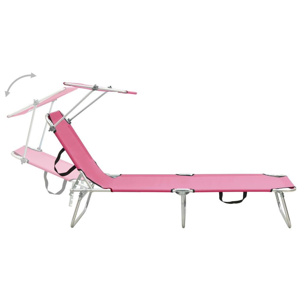 vidaXL Șezlong pliabil cu copertină, roz, aluminiu vidaXL Șezlong pliabil cu copertină, roz, aluminiu